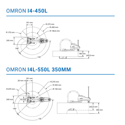 Ρομπότ υψηλής ταχύτητας ρομπότ Scara άξονα OMRON I4-450L 4 για τη βιομηχανία 3C
