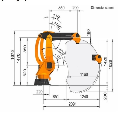 Το KR 40 PA 4 περικόβει Palletizing Kuka το ωφέλιμο φορτίο 40KG βραχιόνων ρομπότ με τη ράγα ρομπότ GBS
