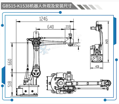 Κινεζικός βραχίονας 1538mm ρομπότ GBS15-K1538 Palletizer προσιτότητα