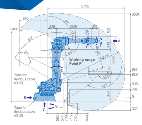 Ισχυρός διαχειριζόμενος Yaskawa ρομπότ βιομηχανικός 6 άξονας ωφέλιμων φορτίων βραχιόνων 180kg υψηλός GP180