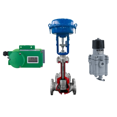 Βαλβίδα ελέγχου ροής με Foxboro SRD998 Valve Positioner και Fisher 67CFR Filter Regulator