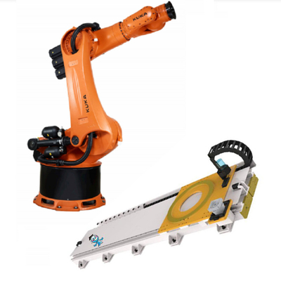 KUKA KR 240 R3330 Ρομπότ παλλέτισης με CNGBS γραμμικό σιδηρόδρομο οδηγού ως αυτόματο φορτίο μηχανής 240kg Ρομπότ βραχίονα