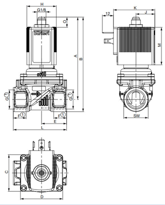 2/2 Λειτουργία της βαλβίδας Burkert Brass Solenoid Valve 6281 με 24DVC ανθεκτικό σε υψηλές θερμοκρασίες 2/2-οδικό διάφραγμα