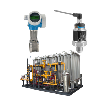 Pressure/flow control unit with Endress+Hauser Proline Prowirl D 200 vortex flowmeter and Cerabar PMC11 pressure transmitter