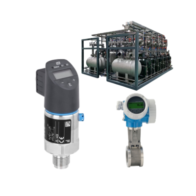 Pressure reducing regulator with Endress+Hauser Proline Prowirl D200 vortex flowmeter and Cerabar PTC31B temperature transmitter