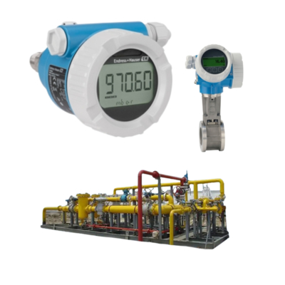 Pressure reducing and temperature station equipped with an Endress+Hauser ProlineProwirl D200 vortex flowmeter and a Cerabar PMC51B pressure transmitter
