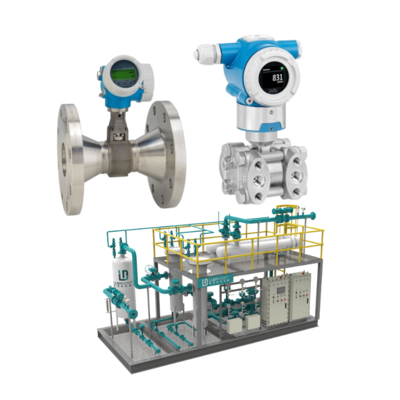 Pressure/flow control unit with Endress+Hauser Proline Prowirl R 200 flowmeter and Deltabar PMD50 differential pressure transmitter.