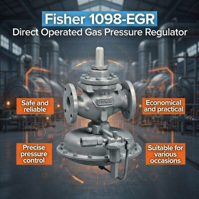 Ρυθμιστής πίεσης αερίου τύπου πιλότου Fisher 1098-EGR με υψηλή παροχή και ρυθμιζόμενη πίεση εξόδου
