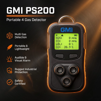 GMI PS200 PS500 Φορητός πολλαπλός ανιχνευτής αερίων 4 ανιχνευτής αερίων Προσωπική ασφάλεια Μηχανισμός ανίχνευσης αερίων