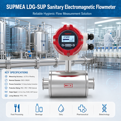 Supmea LDG-SUP LDG-SUP-A100 Υγιεινός Ηλεκτρομαγνητικός μετρητής ροής Φαρμακευτικές διεργασίες Διαγωγικός μετρητής ροής υγρών