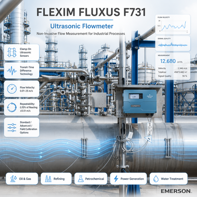 FLEXIM FLUXUS F731 Μη επεμβατικός υπερηχητικός μετρητής ροής υψηλής ακρίβειας με λειτουργία δύο καναλιών