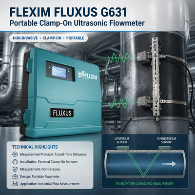 Flexim FLUXUS G631 BA ST EE Φορητός Υπερηχητικός Μετρητής Ροής με Σφιγκτήρες για Αέρια, Υγρά, Ατμό