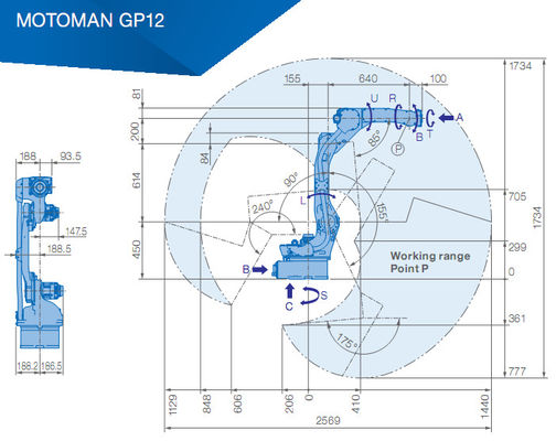 6 επιλογή Yaskawa GP12 1.5KVA αξόνων και βραχίονας ρομπότ θέσεων