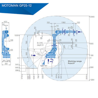 Ωφέλιμο φορτίο 2010mm Yaskawa GP25-12 12kg βραχίονας ρομπότ 6 άξονα