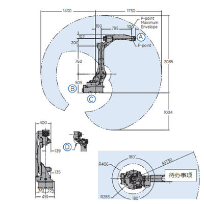 Βιομηχανικός βραχίονας YASKAWA GP20 ρομπότ με ελεγκτή YRC1000 και 25 κλ playload για το υλικό που δίνει και που συσκευάζει