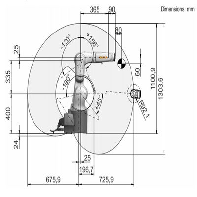 KR 6 r700-2 προσιτότητα 726mm ωφέλιμων φορτίων 6.8kg Palletizing 6 άξονα ρομπότ