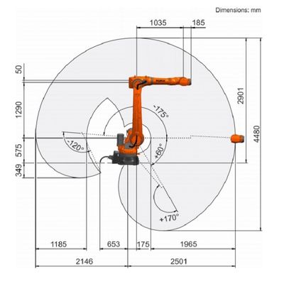 KR 50 προσιτότητα 2501mm ωφέλιμων φορτίων 61kg R2500 Palletizing 6 άξονα ρομπότ