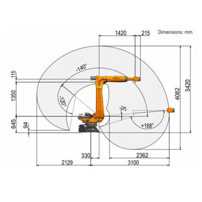 KR 150 r3100-2 6 προσιτότητα 3100mm ωφέλιμων φορτίων 220kg άξονα ρομπότ ζωγραφικής 6 άξονα