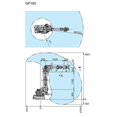 6 ο βραχίονας ρομπότ άξονα Motoman GP180 με 2702mm φθάνει στο βιομηχανικό ρομπότ ως επιλογή και τοποθετεί τη μηχανή