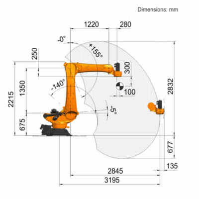 KUKA 6 βιομηχανικό ρομπότ KR 360 R2830 άξονα με το εκτιμημένο ωφέλιμο φορτίο 360 κλ με το αυτόματο ρομπότ συγκόλλησης Otc